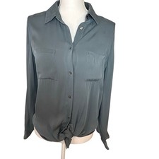 Blusa cropped feminina Theory seda crepe azul cinza gravata botão frontal tamanho M comprar usado Blusa cropped feminina Theory seda crepe azul cinza gravata botão frontal tamanho M comprar usado  Enviando para Brazil