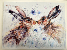 Rabbits cornflowers watercolou for sale  LONDON
