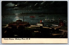 Nova York~Parque da Bateria~Castelo Clinton @ Noite~Navios~Farol~c1910 PC comprar usado  Enviando para Brazil