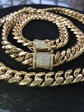 Juego de Brazaletes y Cadenas Cuban Miami Link para Hombre Enchapados en Oro 18k Acero Inoxidable 12mm segunda mano  Embacar hacia Mexico