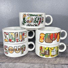 Conjunto de 5 canecas de sopa funky vintage da década de 1970 vegetais coloridos retrô 14 oz comprar usado  Enviando para Brazil