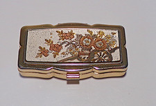 Usado, Carrinho floral damasceno vintage 3 seções articulado metal bugigangas caixa de pílulas com espelho comprar usado  Enviando para Brazil