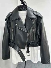 Jaqueta de couro sintético feminina curta lapela zíper cinto motociclista streetwear mujer tops comprar usado  Enviando para Brazil