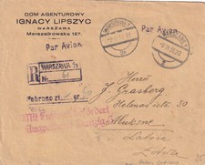 1931 POLSKA POLSKA R-BRIEF / REG COVER WARSZAWA - DANZIG - ALUKSNE LATVIJA na sprzedaż  Wysyłka do Poland