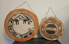 Antigo Taratumara Native Aro Drum México Pintado à Mão Mimbres Wolf Design Couro Cru  comprar usado  Enviando para Brazil