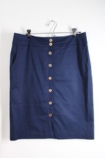 Talbots 12 lápis azul marinho algodão botão elástico saia bolsos 34" cintura comprar usado  Enviando para Brazil