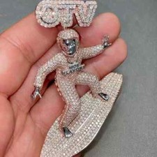 Pingente de surf redondo de moissanita real 5 quilates personalizado 14K dois tons folheado a ouro prata, usado comprar usado  Enviando para Brazil