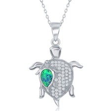 Colar pingente prata CZ mãe tartaruga e opala azul incrustada bebê tartaruga 18" comprar usado  Enviando para Brazil