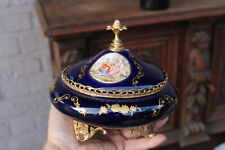 Azul Cobalto Vintage Porcelana Limoges Decoração Caixa Bonbonniere Cena Vitoriano, usado comprar usado  Enviando para Brazil