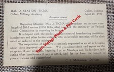 Cartão postal antigo Culver Indiana Military Academy estação de rádio WCMA CULVER 1927 comprar usado  Enviando para Brazil