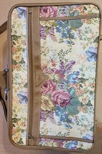 Tapete vintage bordado floral e couro/vinil acabamento bolsa/mala de viagem 21' comprar usado  Enviando para Brazil