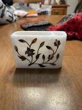 Porta-caneta/notas de mármore com incrustação floral, 4 X 3 X 1,25" comprar usado  Enviando para Brazil