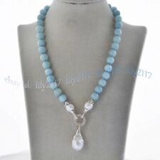 Collar Colgante Perla Barroca Keshi Blanco Cuentas Gemas Aguamarina Azul Natural segunda mano  Embacar hacia Mexico