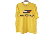 Używany, Vintage Tommy Hilfiger Athletics T-shirt Rozmiar XL Made in USA żółty lata 90. duże logo na sprzedaż  PL