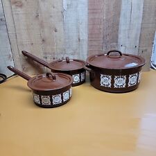 Conjunto de panelas vintage MCM Oskar Schindler marrom branco floral marrom esmalte Polônia comprar usado  Enviando para Brazil