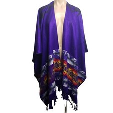 Poncho de lã alpaca roxo preto reversível unissex feito à mão no Equador comprar usado  Enviando para Brazil