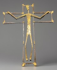 Crucifixo de aço católico brutalista de ferro moderno vintage meados do século assinado 12”x11”, usado comprar usado  Enviando para Brazil