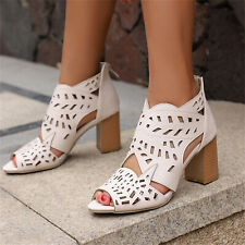 Sandálias femininas salto robusto aberto peep toe gladiador moda recorte tornozelo botas comprar usado  Enviando para Brazil