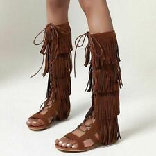 Botas femininas planas de verão sapatos Roma cadarço borla joelho alto sandálias gladiador comprar usado  Enviando para Brazil