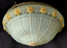 LUSTRE GRANDE 14,5"w Art Nouveau floral estampado vidro fosco e metal sombra comprar usado LUSTRE GRANDE 14,5"w Art Nouveau floral estampado vidro fosco e metal sombra comprar usado  Enviando para Brazil