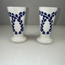 Usado, CONJUNTO DE 2 COPOS SHOT CLASE AZUL PINTADOS À MÃO BRANCO AZUL TEQUILA SNIFTER 4" comprar usado  Enviando para Brazil
