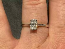 Anel de noivado solitário de diamante corte oval 1 quilate criado em laboratório folheado a ouro branco comprar usado  Enviando para Brazil