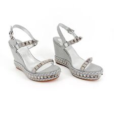 Usado, Sandálias Christian Louboutin Pyraclou 110 Spike Wedge UE 39 EUA 9 prata glitter comprar usado  Enviando para Brazil