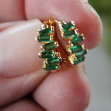 Brinco de argola deslumbrante simulado de esmeralda 2,15 quilates folheado a ouro amarelo 14k, usado comprar usado  Enviando para Brazil