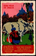 Usado, Selo pôster 1915 dos EUA leite de zebu na Índia. Leite condensado da marca Gail Borden Eagle comprar usado  Enviando para Brazil