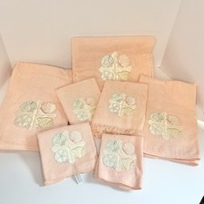Novo Vintage Canhão Rosa Pêssego Concha do Mar Bordada Toalha de Banho Conjunto de 8 Praia comprar usado  Enviando para Brazil