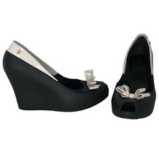 Anilhas plataforma Melissa Queen Bow Peep Toe JELLY preto e branco feminino tamanho 10 comprar usado  Enviando para Brazil