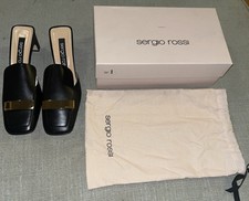 Sandálias femininas Sergio Rossi SR1 salto mules couro preto fivela dourada 40 comprar usado  Enviando para Brazil