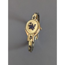 Usado, Vintage Andre Mouche Relógio Pulseira em Bege e Azul Esmalte Floral Mostrador Oculto comprar usado  Enviando para Brazil