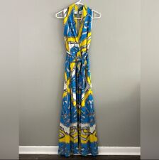 Maxi Vestido Hale Bob 100% Seda Cinturón Talla S Azul Amarillo Medallón Estampado Cadena segunda mano  Embacar hacia Argentina