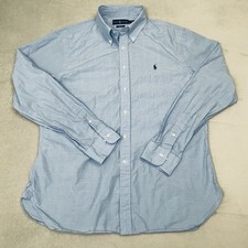Camisa polo masculina Ralph Lauren tamanho 17.5 36 37 azul manga longa botão slim fit, usado comprar usado  Enviando para Brazil