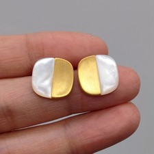 Brincos femininos quadrados de cobre escovado com concha branca natural 16 mm, usado comprar usado  Enviando para Brazil