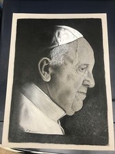 Desenho a carvão grafite arte lápis assinado R MACY Papa Francisco Vaticano comprar usado  Enviando para Brazil