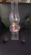 Usado, Antigo 1911 Vidro Manganês Octagonal Pedestal Chave Grega 18” Lâmpada a Óleo com Chaminé comprar usado  Enviando para Brazil