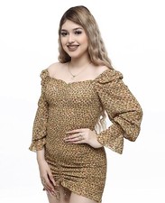 Mini vestido feminino moda boutique amarelo disty floral batido franzido comprar usado  Enviando para Brazil