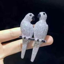 Usado, Broche feminino de papagaio duplo corte redondo moissanita real folheado a ouro branco 14K comprar usado  Enviando para Brazil