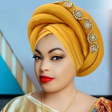 Boné turbante trança torcida cabeça africana envoltórios diamantes seda crua chapéu muçulmano festa comprar usado  Enviando para Brazil