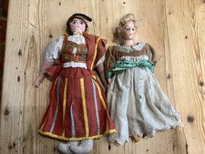 MUÑECA DE COLECCIÓN CERA SOBRE COMPOSICIÓN-OJOS DE VIDRIO AZUL-PELO REAL-Y UNA VIEJA MUÑECA DE TRAPO segunda mano  Embacar hacia Mexico