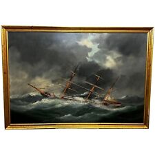 Pintura a óleo grande clipper navio baía inundada biscaia atribuído Édouard Marie Adam, usado comprar usado  Enviando para Brazil