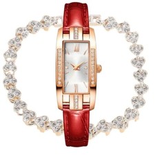 Paquete de 3 piezas de reloj y pulsera - Conjunto de pulsera, reloj y bolsa de joyería (Rojo Ba segunda mano  Embacar hacia Mexico