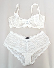 Conjunto de sutiã de renda branco transparente Cosabella 36C com babado feito na Itália Tactel comprar usado  Enviando para Brazil