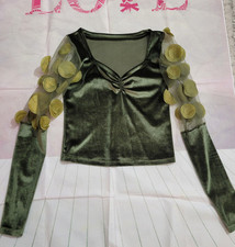 Blusa cropped feminina manga longa extravagante verde floresta aveludada pequena comprar usado  Enviando para Brazil