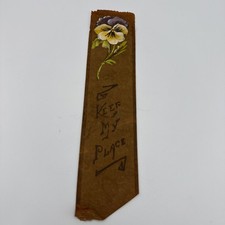Vtg Handmade Leather Bookmark Painted Pansy Flower Keep My Place Page Mark Bible comprar usado  Enviando para Brazil
