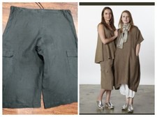 Bermuda cargo Bryn Walker linho preto Lagenlook Artsey cintura elástica relaxada XS/M comprar usado  Enviando para Brazil