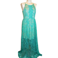 Vestido maxi de renda tamanho pequeno novo sem etiquetas Soieblu verde turquesa transparente sem mangas comprar usado  Enviando para Brazil