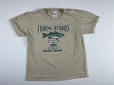 Camiseta listrada Shelter Island NY Youth bege médio pesca amigos pai filho comprar usado  Enviando para Brazil